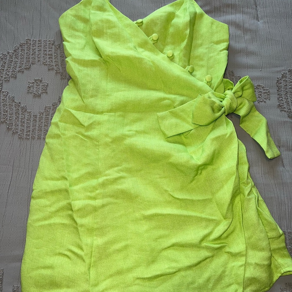 Moon River Strapless Lime Green Wrap Dress